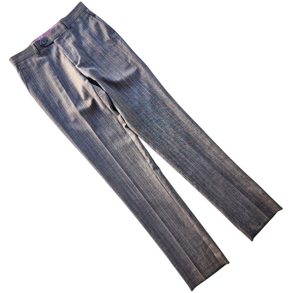 Zanetti Men's Grey Stripe Porto Wool Flat Front Classic Suit Dress Pant Size 30R